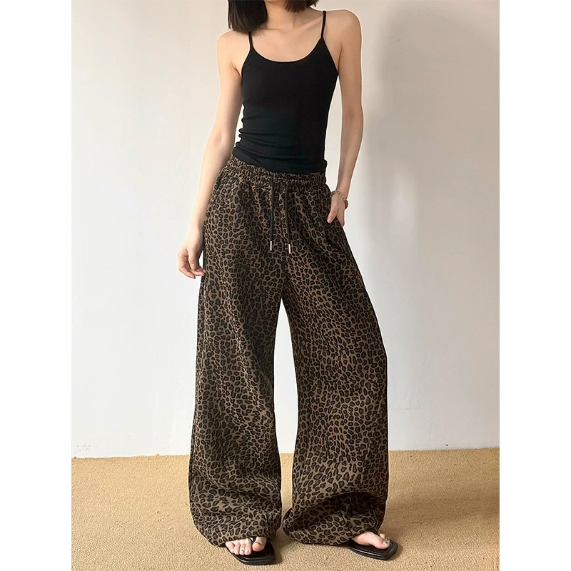 Don Cry 美式复古美拉德豹纹卫裤女高街冬季加绒新款松紧腰休闲裤