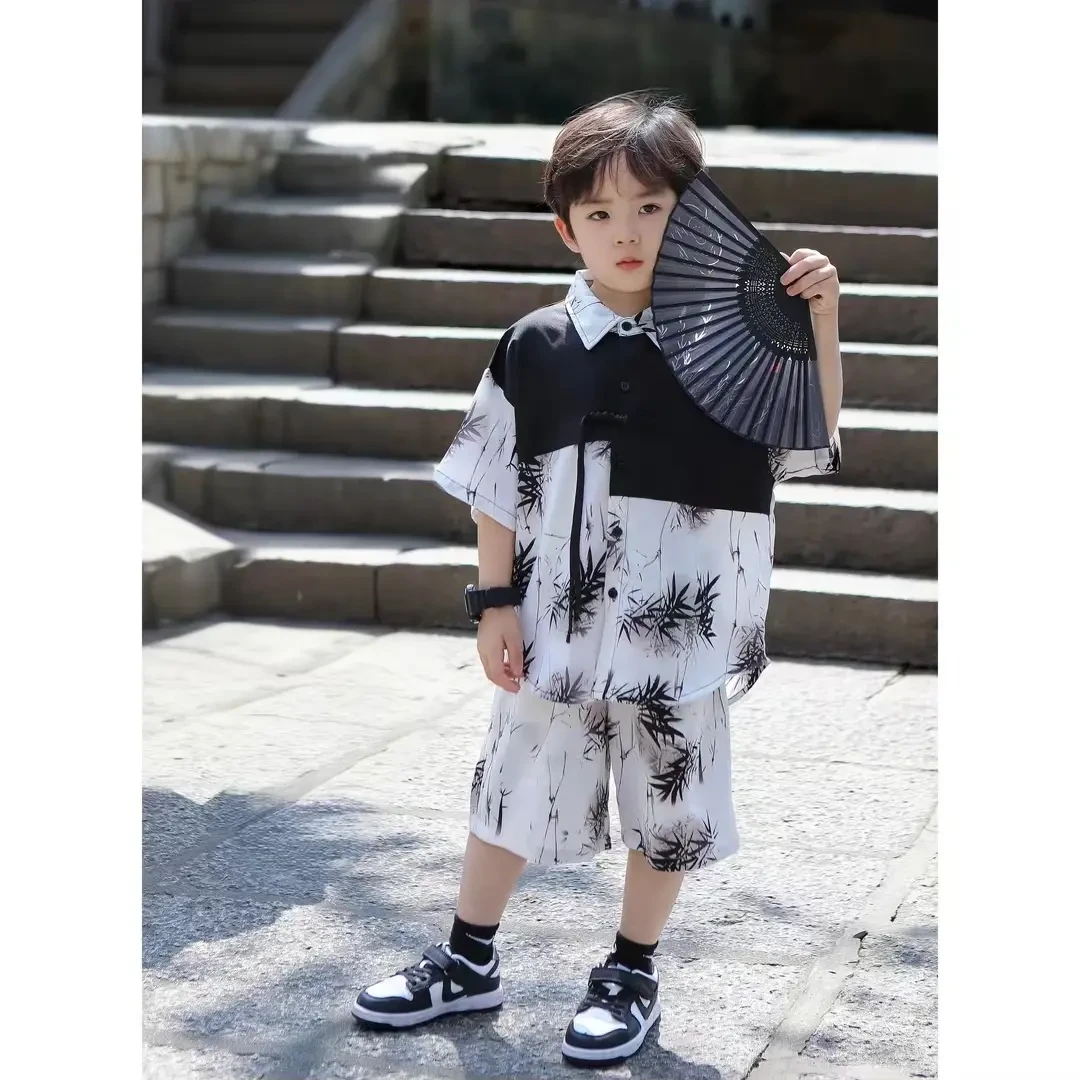 男童夏装唐装套装2025新款潮儿童短袖汉服中国风男孩古装夏季炸街