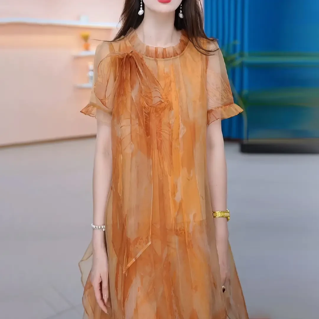 宽松时尚连衣裙2025夏季新款减龄休闲风名媛百搭中长款裙子女