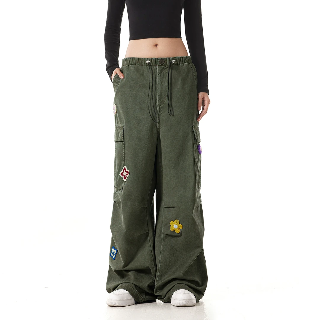 FDR官方店 美式菱形兰花工装裤男女情侣宽松休闲裤抽绳直筒长裤子