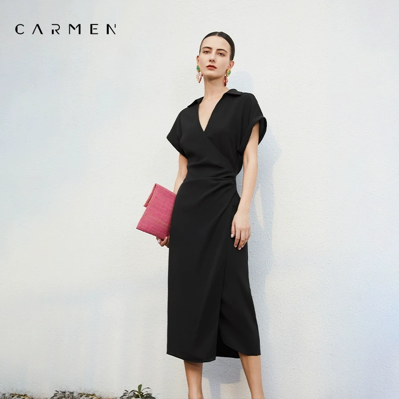 carmen高端进口醋酸连衣裙高级感2025夏新款OL气质法式茶歇长裙子