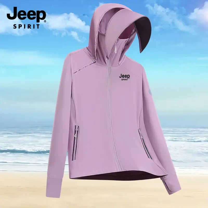 JEEP SPIRIT吉普防晒衣情侣夏季连帽休闲外套防晒衣男钓鱼皮肤衣