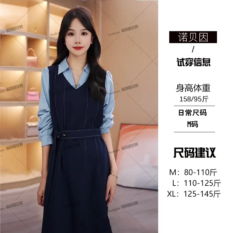 nuobeiyin/诺贝因早秋小个子假两件法式显瘦长袖连衣裙NNBY660186