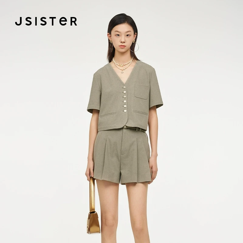 jsister 夏装新款 JS女装时尚卡其香风V领外套S42470