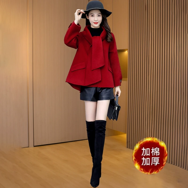红色毛呢外套女2025新款爆款秋冬小香风短款结婚衣服本命新娘大衣