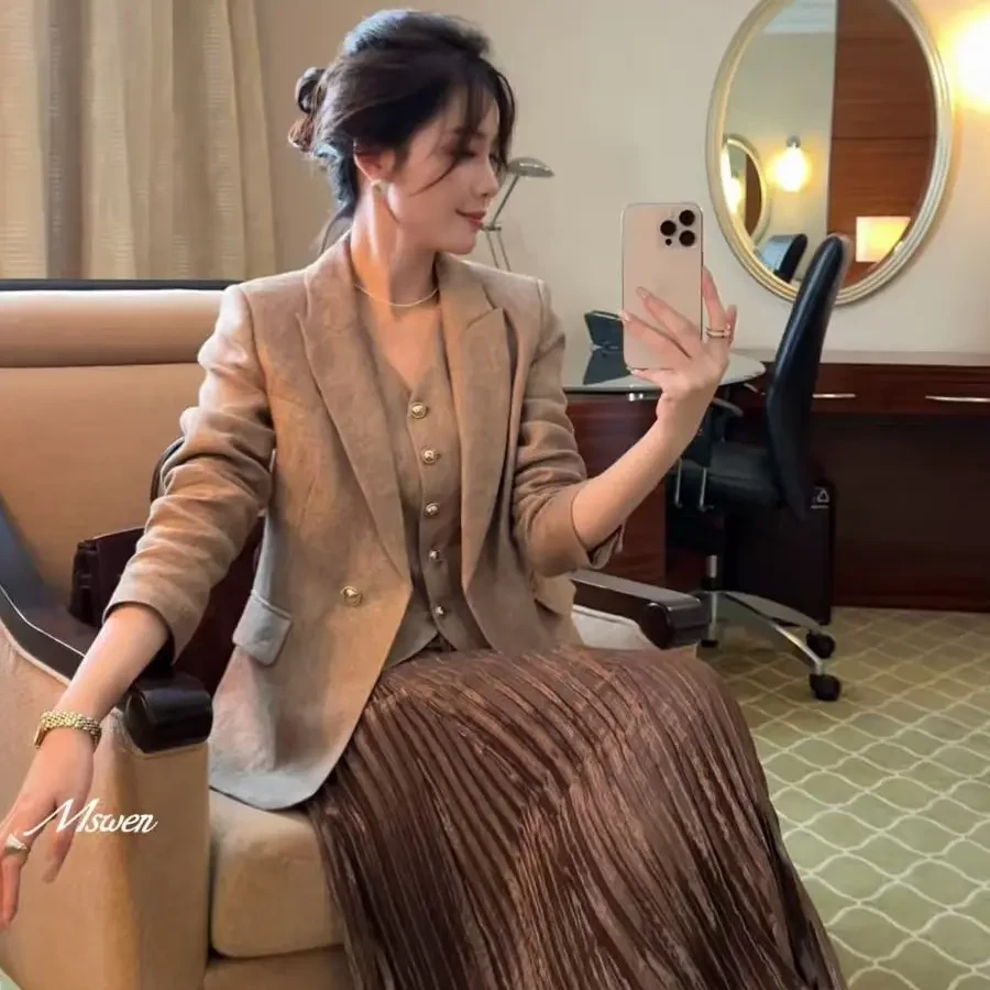 【WENZO】鎏金西装~秋季法式轻奢收腰金丝亚麻西装外套W250915