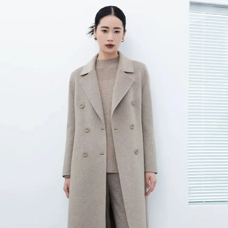 秋冬时尚气质长款修身双面呢大衣外套
