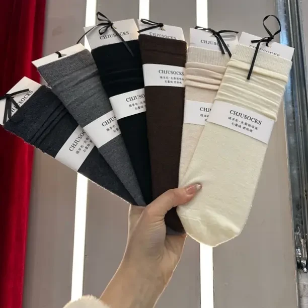 2705秋冬韩系羊毛纯色中筒堆堆袜舒适透气时尚百搭