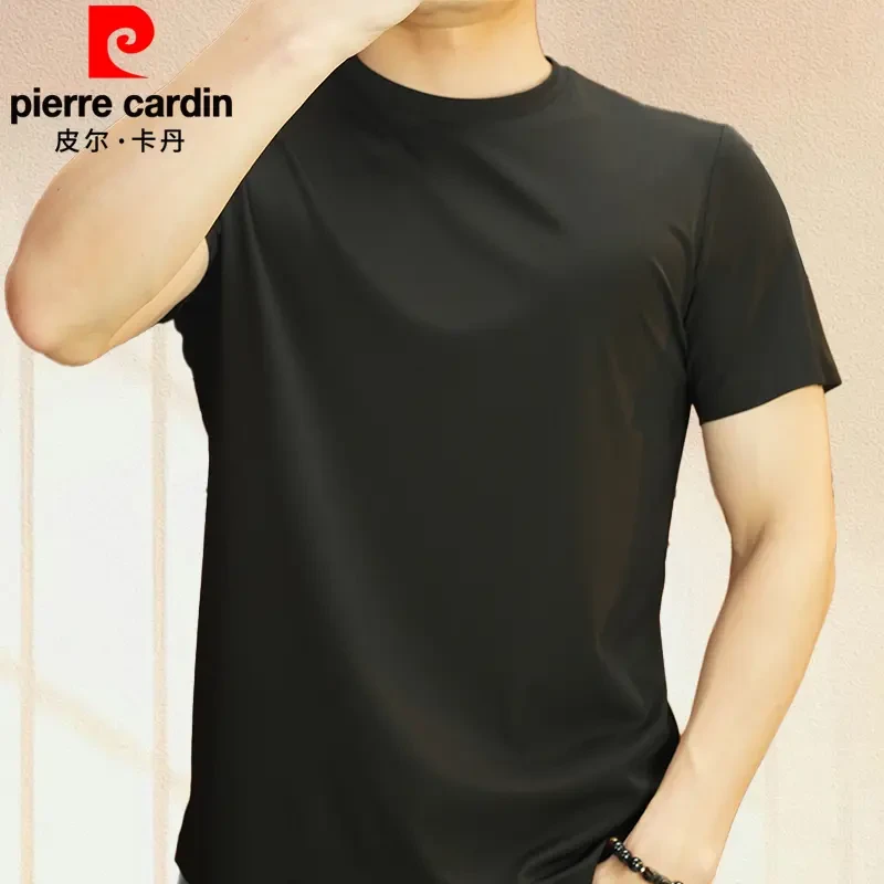 【桑蚕丝】皮尔卡丹男士短袖圆领T恤锦氨无痕打底上衣净版简约高弹