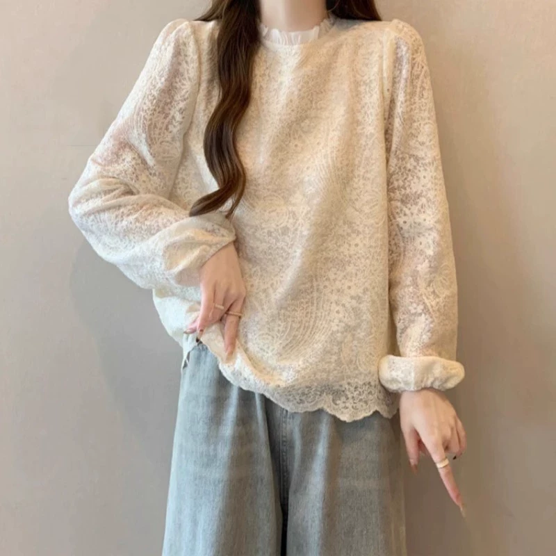 【新年穿搭】微胖妹妹大码提花蕾丝打底衫马甲女内搭温柔风叠穿上衣