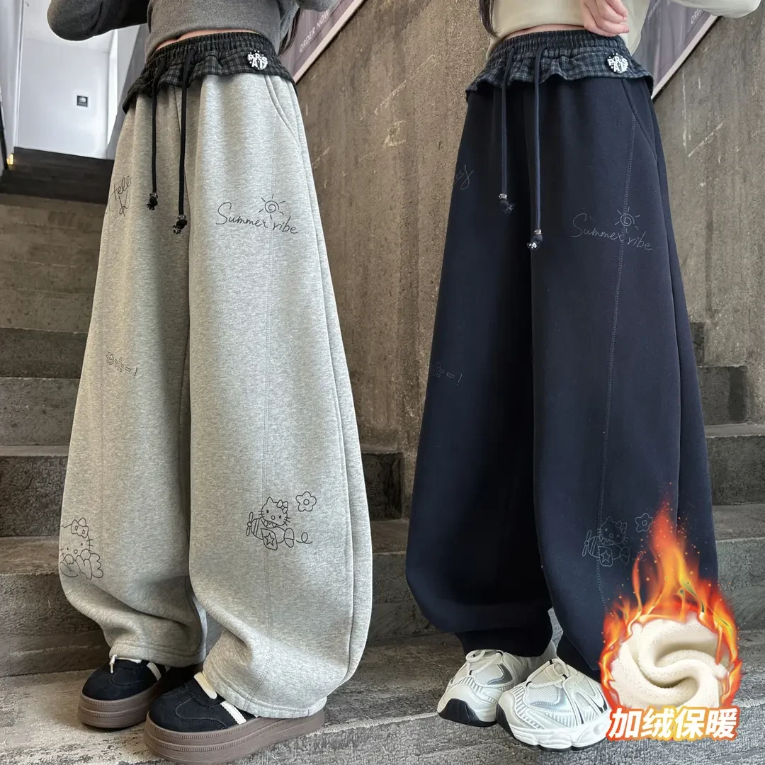 女童加绒卫裤冬装2025新款中大童韩版洋气女孩初中生加厚休闲裤潮