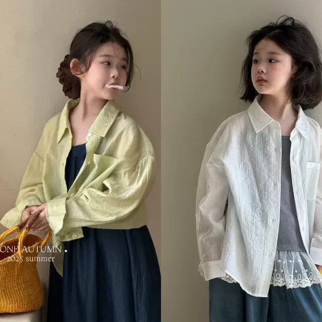 女童防晒衬衫夏季2025新款洋气韩版宽松外套儿童天丝棉薄款衬衣潮