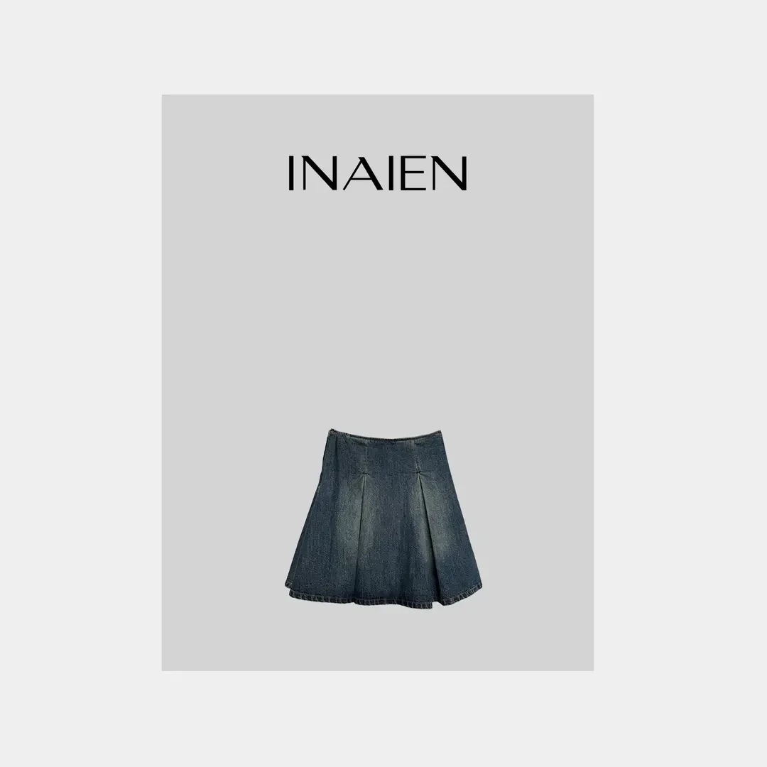 【INAIEN】线上款 “蓝调时刻”牛仔百褶短裙P8506