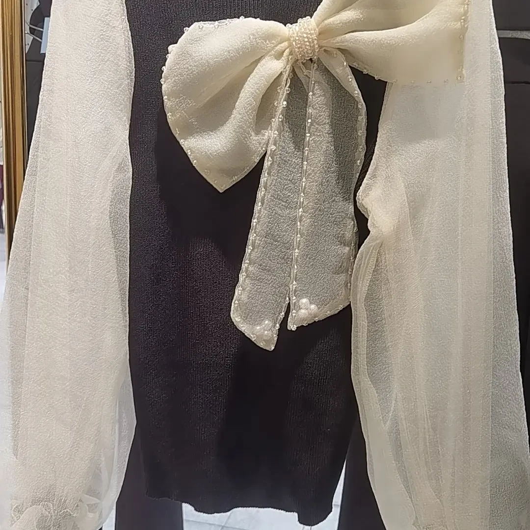 时尚毛针织衫薄款纯色拼接小香风长袖网红套头款衬衫