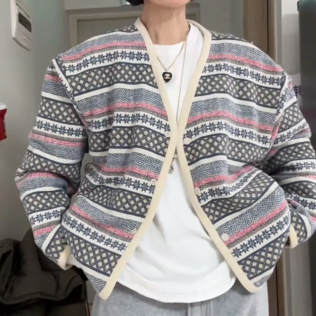 舜 韩代正品条纹花线呢感针织外套