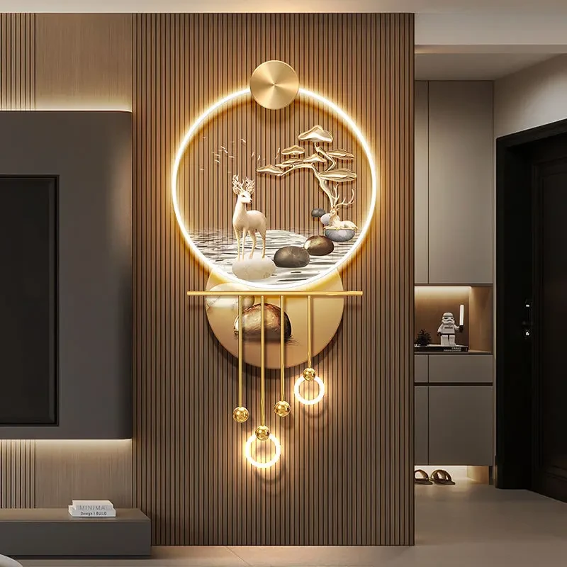 石来运转入户玄关装饰画轻奢一路高升客厅电视背景墙格栅装饰挂件