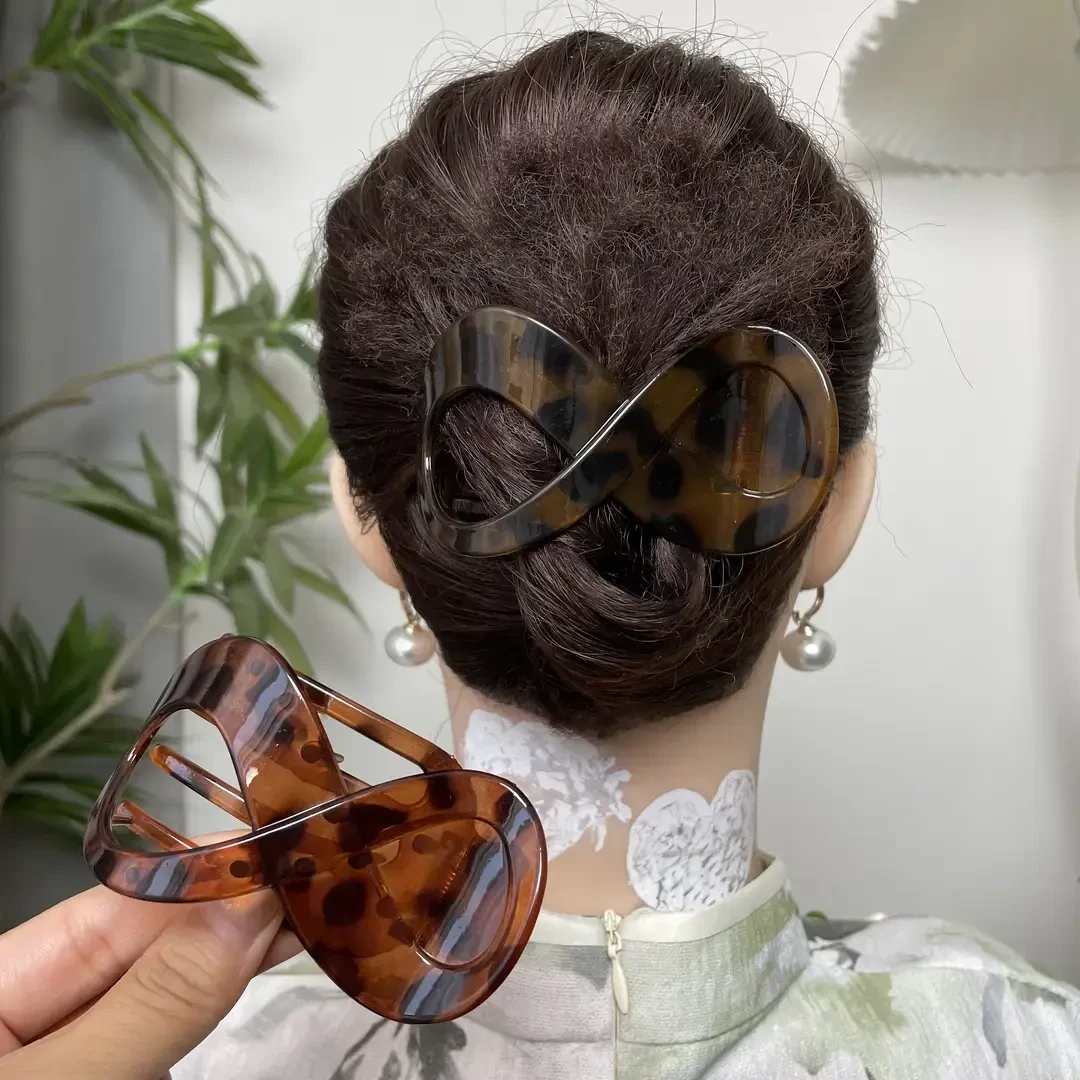 气质8字形发夹后脑勺抓夹时尚豹纹波点发卡高档磨砂盘发鲨鱼夹发