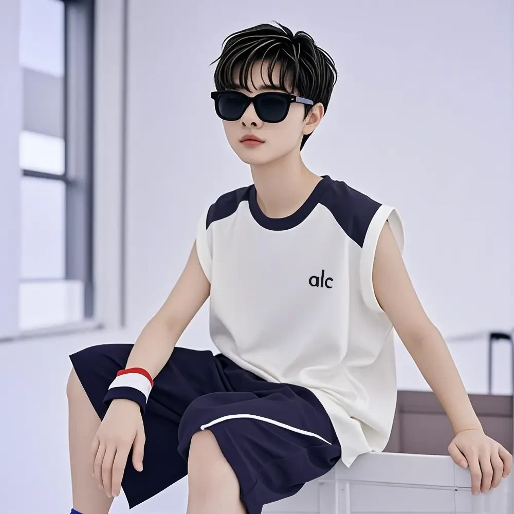 儿童夏季背心速干套装中大童无袖圆领休闲运动套装