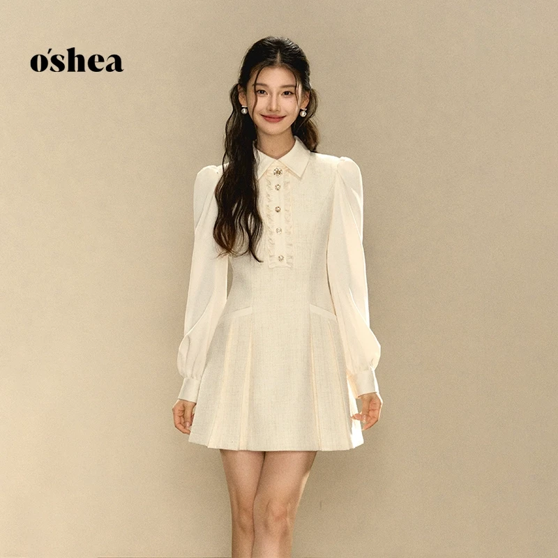 O Shea【官方专享】法式小香风连衣裙女V领收腰显瘦洋气a字公主裙