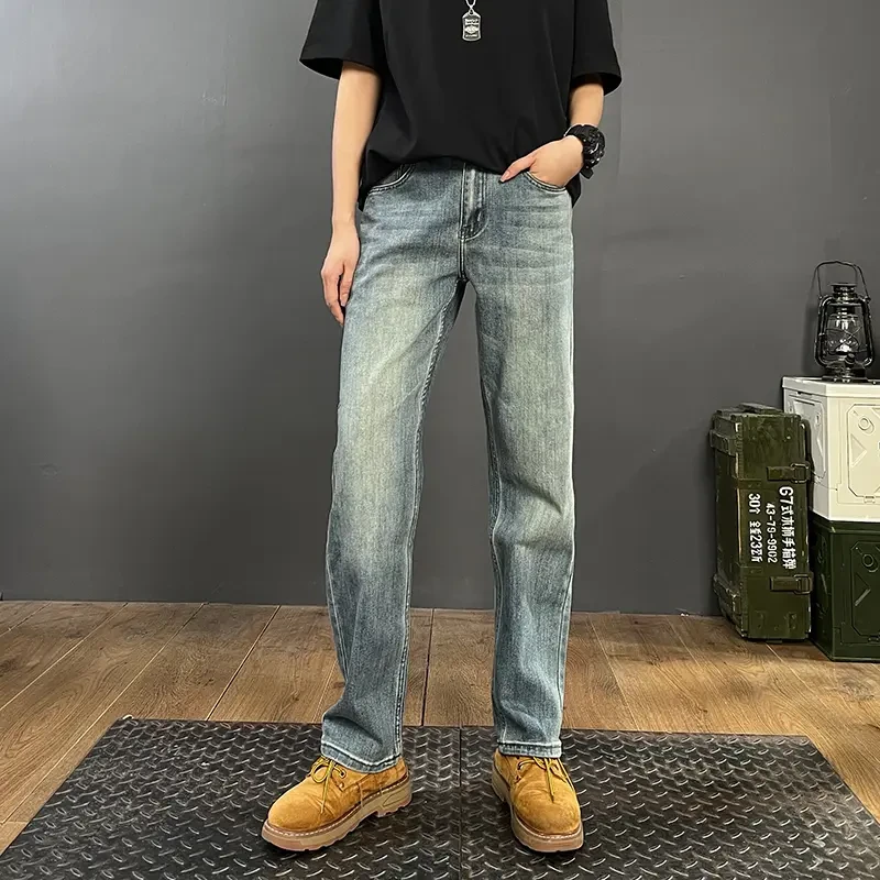 夏季新款薄款超软弹力牛仔裤款经典美式宽松直筒休闲潮流复古牛仔