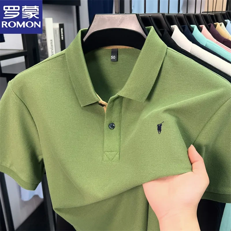罗蒙夏季短袖马标绣花polo衫舒适纯棉插色门禁商务男士半袖polo衫