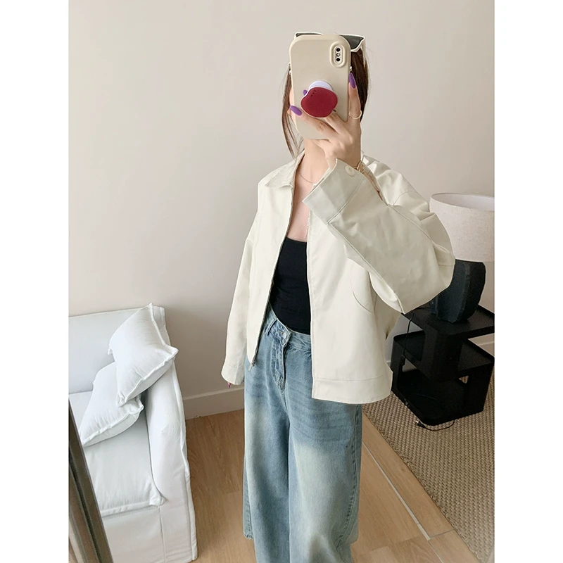 意法春秋新全棉休闲百搭翻领拉链上衣女短款外套N3551