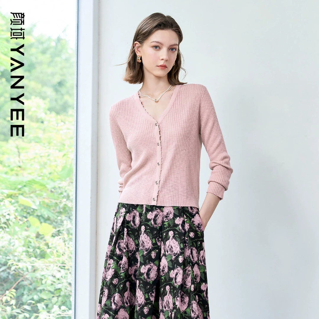 【澜子专属】颜域V领条纹2025早春轻熟风百搭女士修身气质开衫上衣