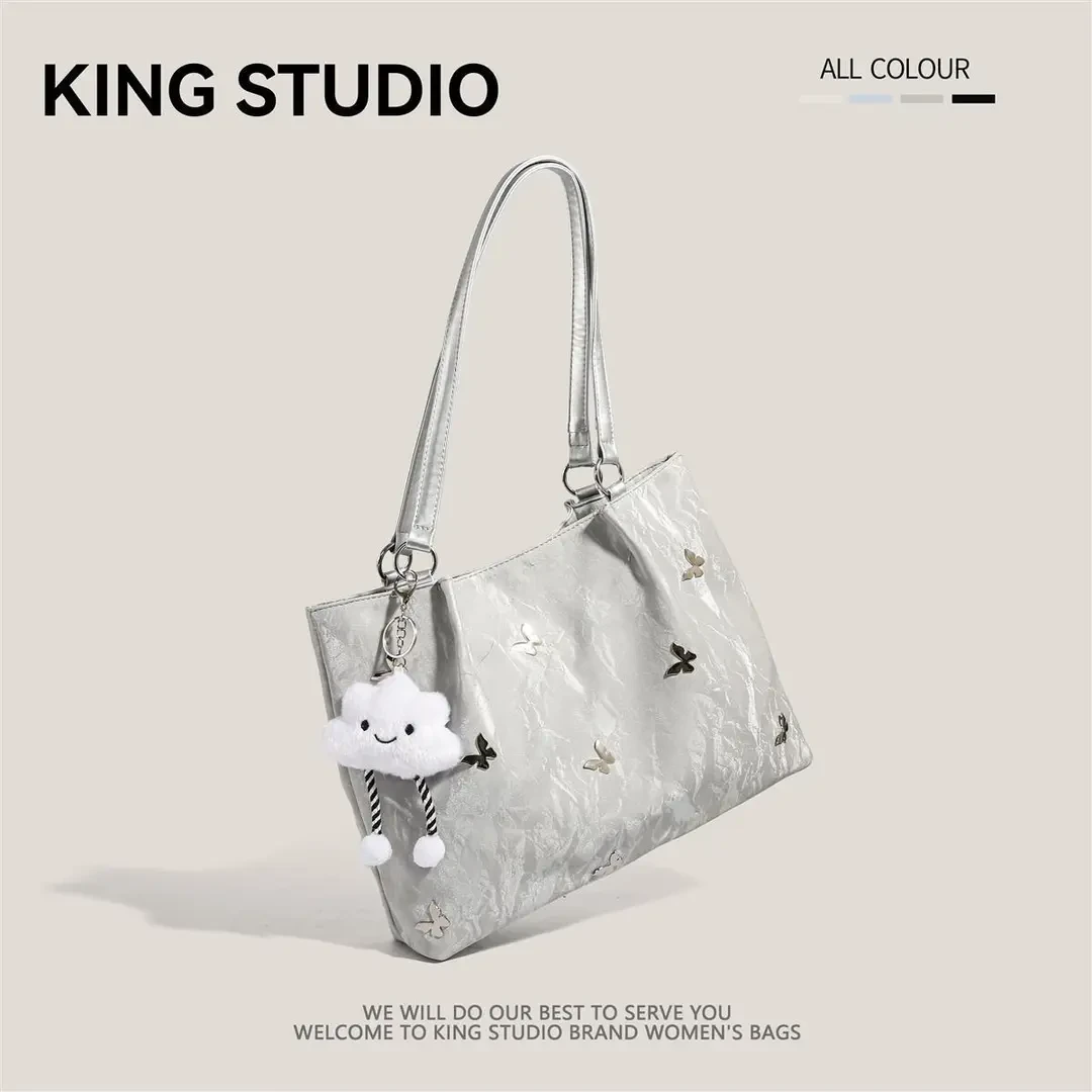 大容量冰川纹蝴蝶托特包2025新款夏天时尚百搭学生上课通勤单肩包