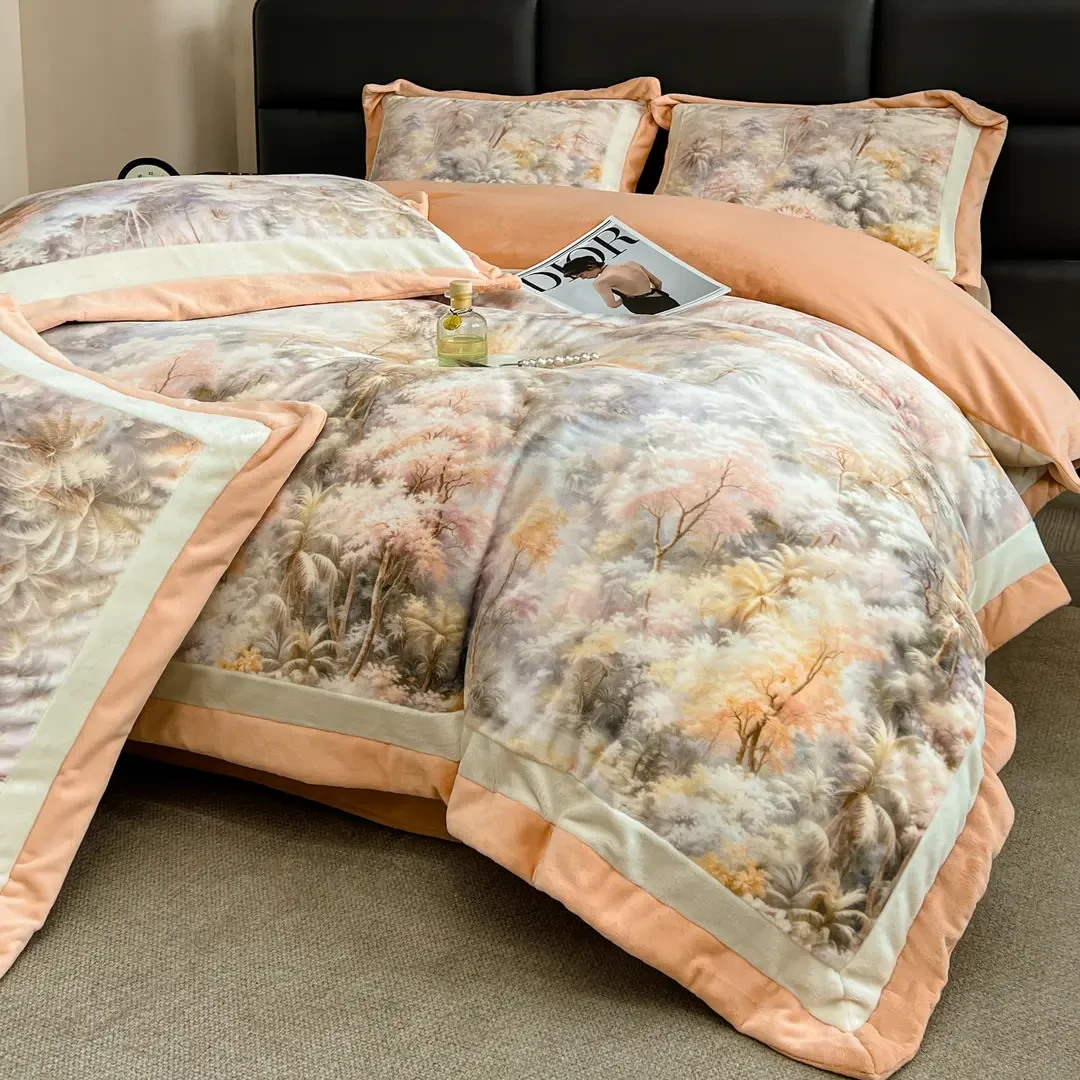 高克重A类全消大拼角大版数码印花雪貂绒四件套EN（9-12斤）牛奶绒