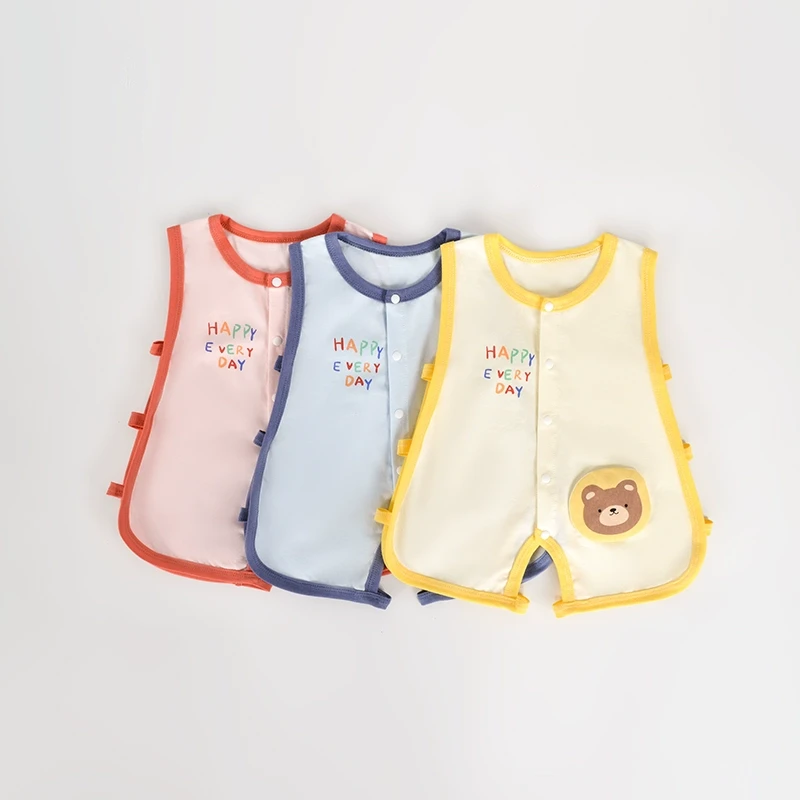 婴儿夏季琵琶衣无袖薄款婴儿哈衣新生宝宝纯棉开档连体衣背心爬服