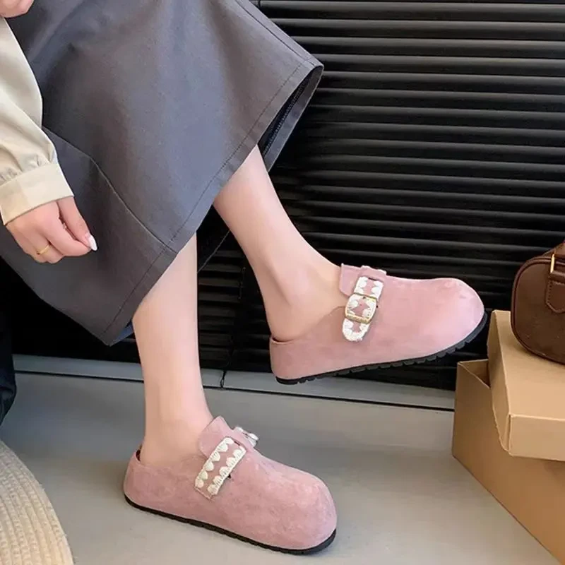 小个子增高勃肯拖鞋女2025秋季新款厚底刺绣懒人一蹬女款秋冬拖鞋
