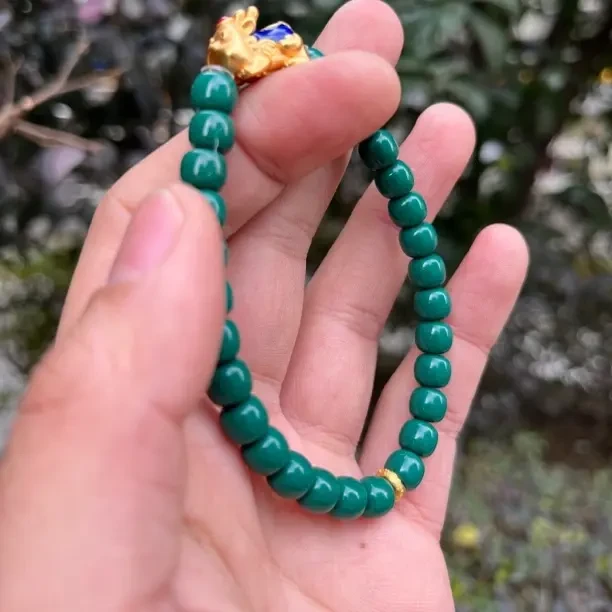 老油绿7mm设计款单圈三彩貔貅高保色配饰