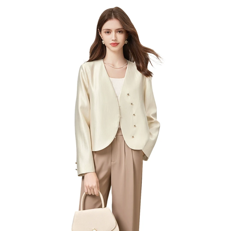V领西服2025春装新款女装单排扣宽松短款西装外套T51B0368A