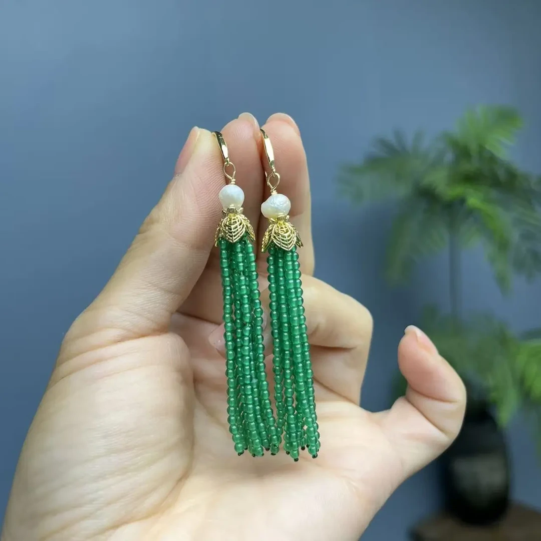 碧玺14k流苏耳钩