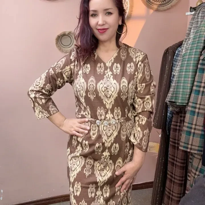 秋冬新款百搭通勤风长袖艾特莱斯花纹气质显瘦连衣裙