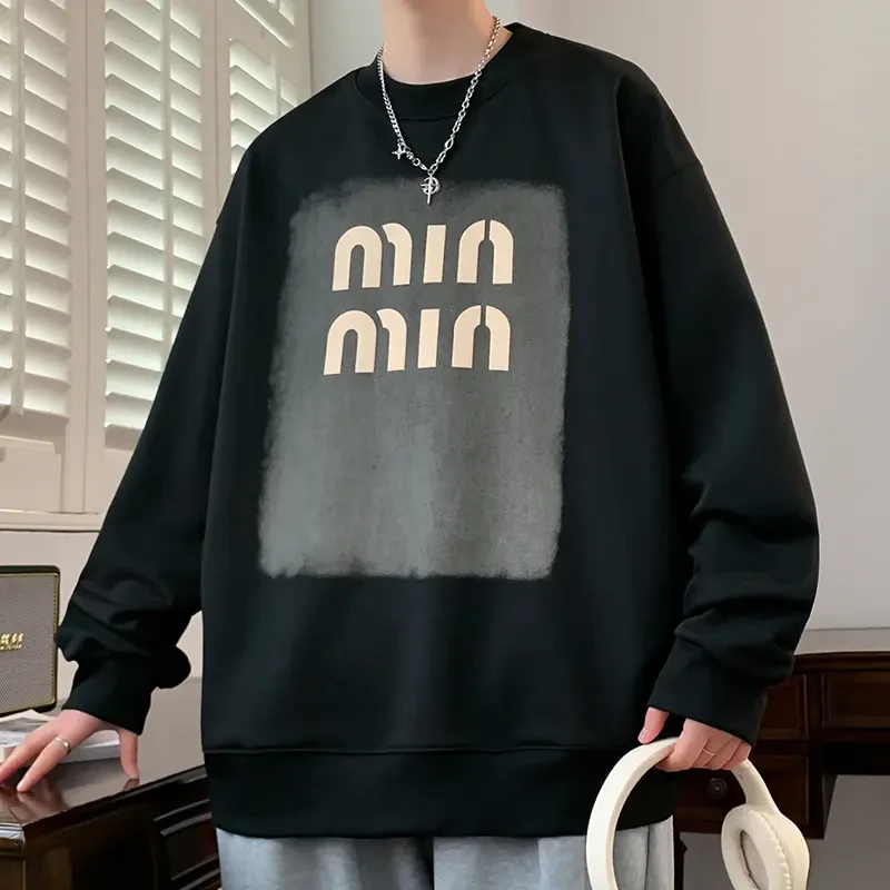 卫衣男2025春季新款青少年圆领宽松百搭潮流字母小衫上衣长袖t恤