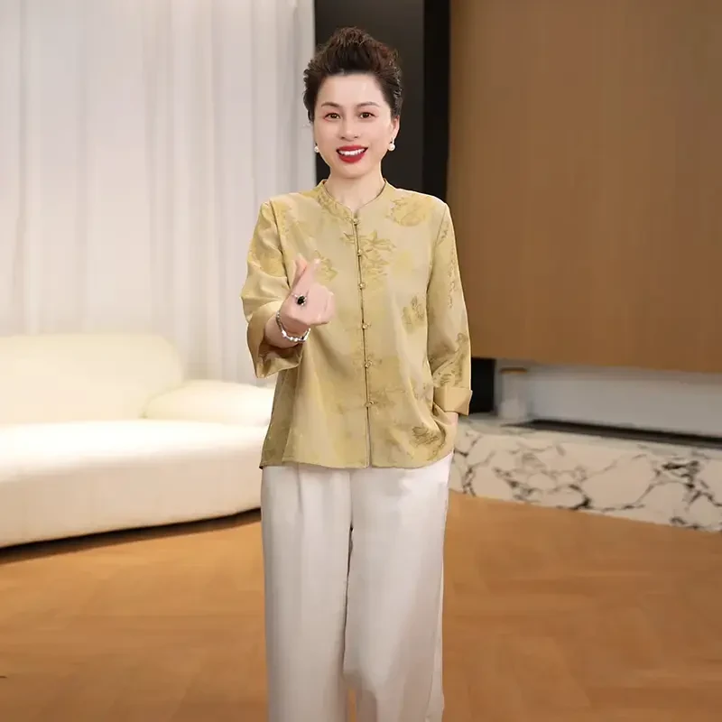 2025新款妈妈装春夏时尚套装洋气中年女装宽松两件套显瘦上衣裤子