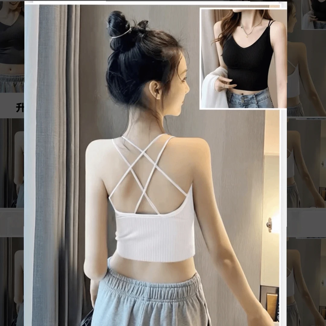 【春节正常发货】2025新打底内搭聚拢吊带背心交叉美背款性感带胸垫