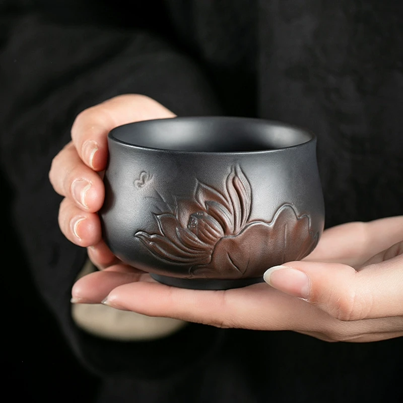 紫陶茶杯主人杯高端大号防烫纯手工单杯泡茶杯紫砂功夫茶具品茗杯