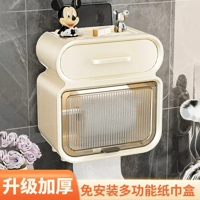 新款壁挂式卫浴纸巾盒卫生间浴室免打孔防水抽纸盒卫生纸置物架子