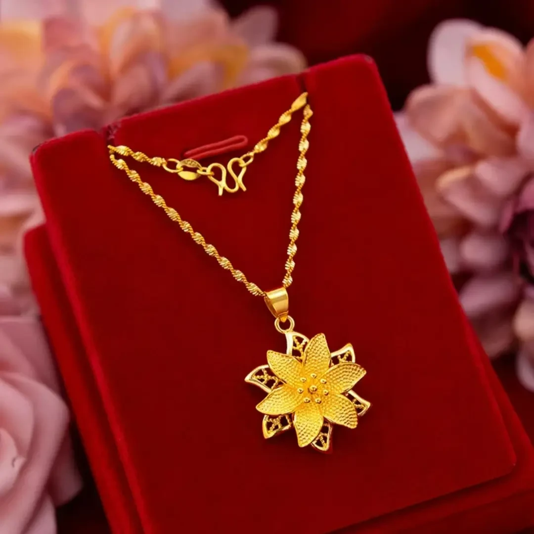 合金吊坠 【新年福利】女款百搭精美气质荷花项链吊坠首饰A