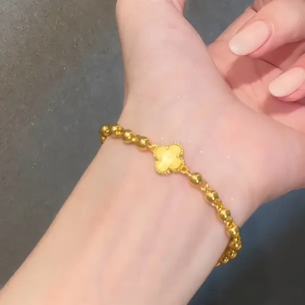 高定镀18k四叶草珠子手链