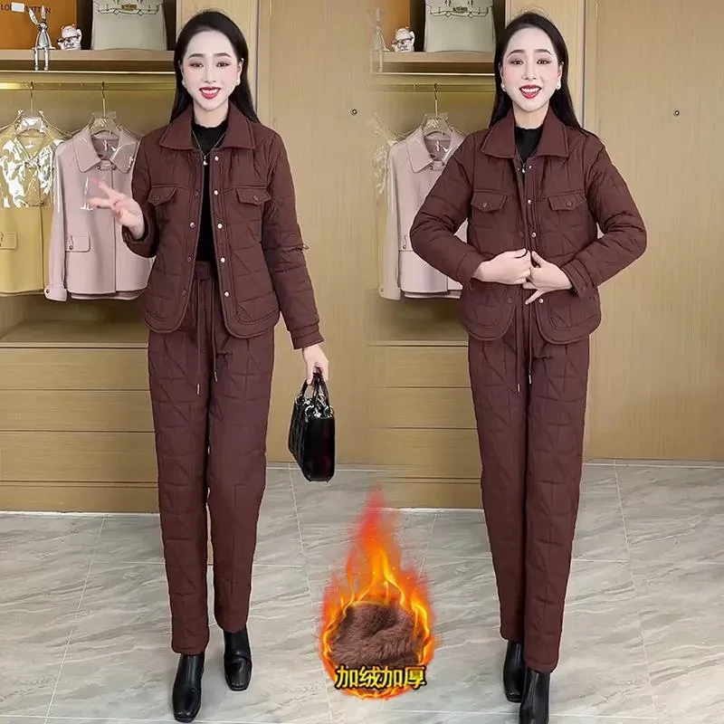 加绒加厚棉衣棉裤套装女2024冬季新款时尚洋气保暖休闲显瘦两件套