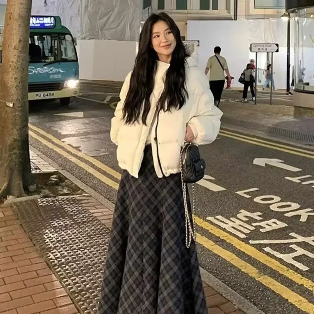 格子秋冬超好搭鱼尾裙
