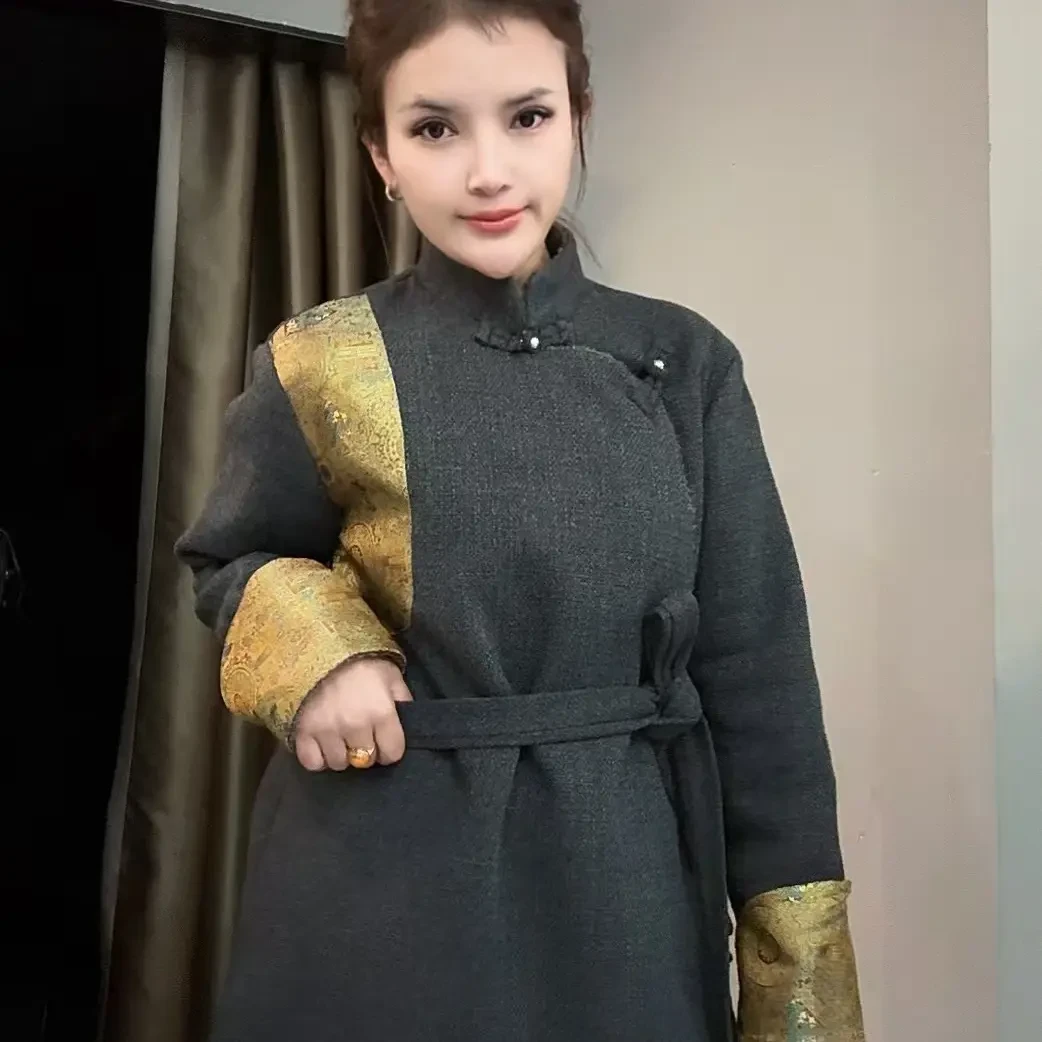 藏式中长款加绒加厚民族风显瘦百搭气质女士秋冬外套