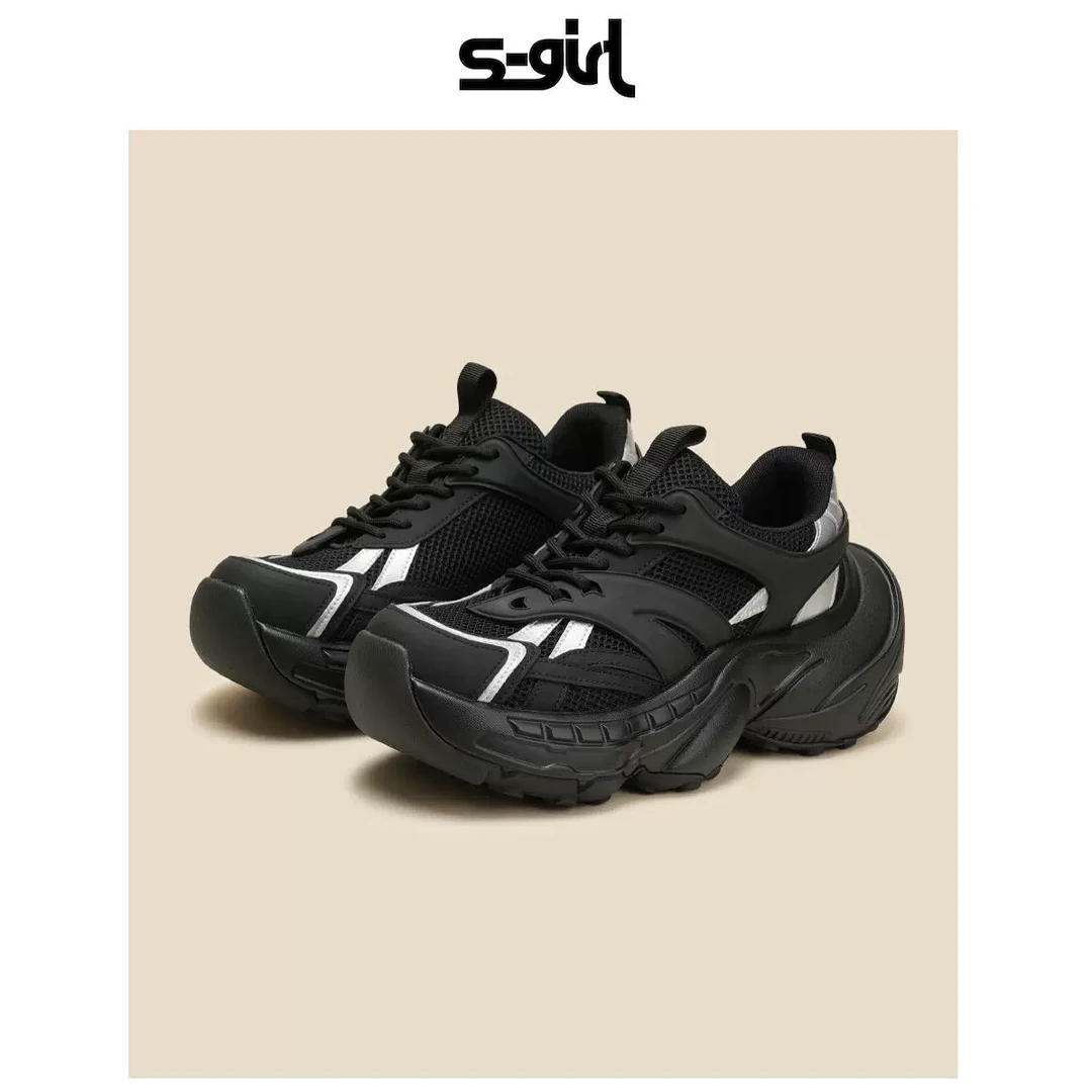 SGIRL TWTW超厚底老爹鞋女网面透气小个子增高轮胎底休闲运动鞋