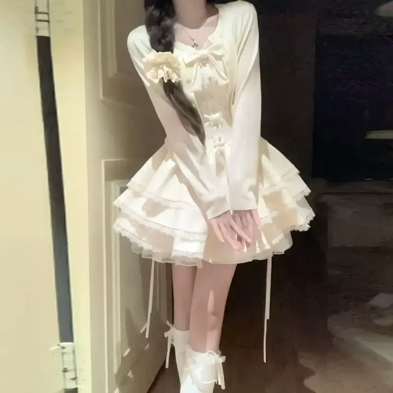法式甜美独特超好看开衫外套蓬蓬蛋糕连衣裙两件套小个子入秋穿搭