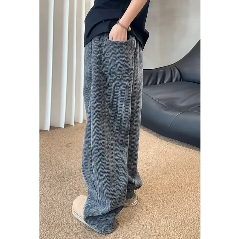 休闲裤男斑马纹肌理宽松直筒裤阔腿裤重磅卫裤男生弯刀裤