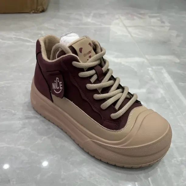 雄虎真皮加绒高帮鞋女秋冬季新款厚底百搭牛皮厚底女鞋4428