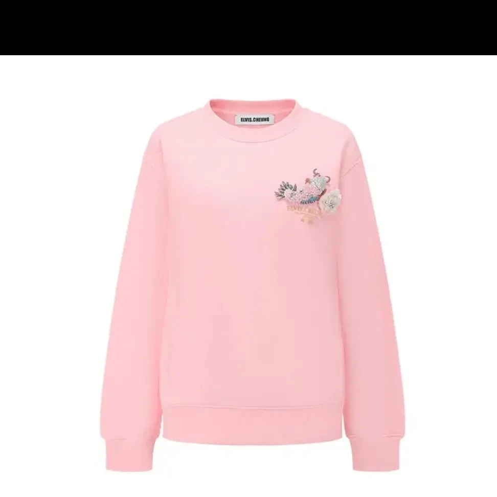 ELVis CHEUNG“年年有鱼”系列宽松法绣圆领卫衣